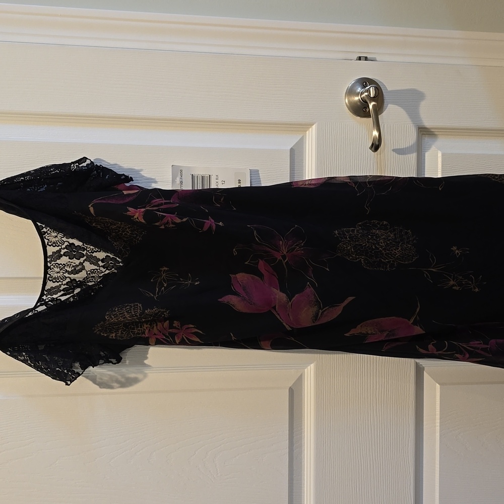 Vintage 90s Robbie Bee silk floral black midi dress NWT